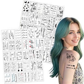 60PCS Realistic Temporary Tattoos, Waterproof Tiny Small Removable Hand Fake Tattoos, 30 Pcs Inspirational Letter Semi Permanent Tattoo, 30Pcs Ink Line Botanical Floral Leaf Temporary Tattoo for Women