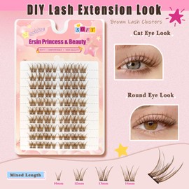 Brown Wimpern Extensions Set 80Pcs 10-14mm Mixed Künstliche Wimpern Cluster Lashes Extension Natürlicher Look Lash Clusters Individuelle Wimpern Extensions(MSN)