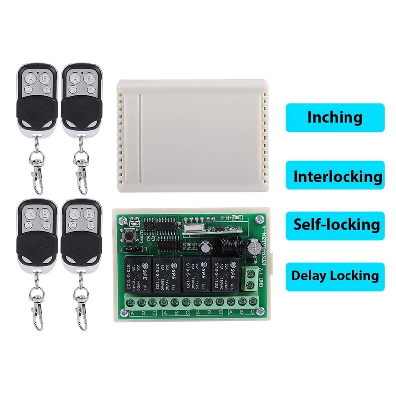 ASHATA Multifunctional Wireless Remote Switch, DC12 V 433 MHz 4-Way
