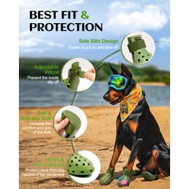 Dog Shoes for Hot Pavement - Dog Boots for Small & Medium & Large Dogs, Dog Boots Paw Protectors, Easy ON & OFF, Non-slip, Waterproof, Easy-Clean Dog Booties for Beach and Snow (Olives, XL)