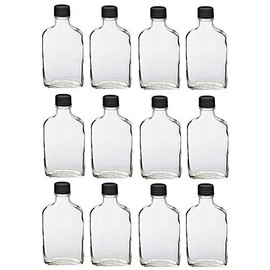 Premium Vials, 12 pcs, 200ml Glass Flask Bottles with Black Tamper Evident Cap with Funnel