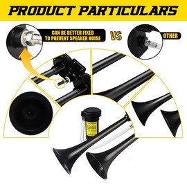 GAMPRO 150db 12V Air Horn, Chrome Zinc Dual Trumpet with Compressor for Any 12V Vehicles (Black)