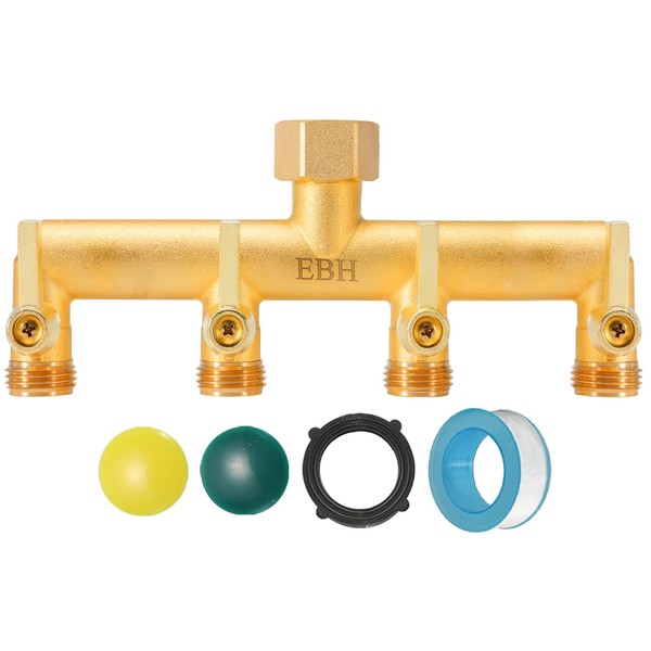 EBH Brass Garden Hose Splitter, 4-Way Heavy Duty Hose Splitter,