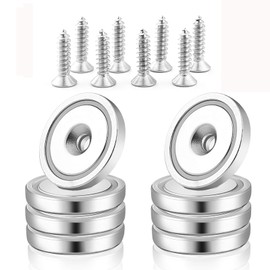 Cosego Super-Strong Magnetic Hooks, 48.5 lbs. (22 kg), Diameter: 1.0 inches (25 mm), w/ Holes and Screws, Super-Strong Magnets, Usable on Non-Magnetic Wooden Planks, Kitchen, Office, Business, Bathroom, Outdoors, Wall Hanging, Pack of 8