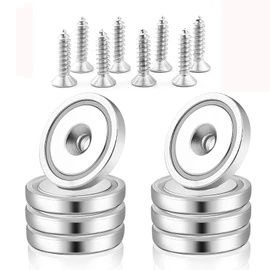 Cosego Super-Strong Magnetic Hooks, 48.5 lbs. (22 kg), Diameter: 1.0 inches (25 mm), w/ Holes and Screws, Super-Strong Magnets, Usable on Non-Magnetic Wooden Planks, Kitchen, Office, Business, Bathroom, Outdoors, Wall Hanging, Pack of 8