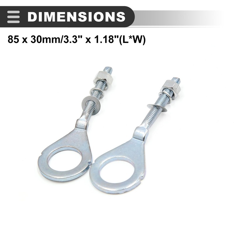 Motoforti Universal Chain Axle Adjuster, Metal, Silver Tone, 2 Pcs