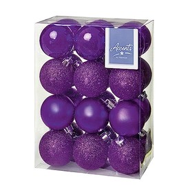 Shatterproof Christmas Baubles 24 Pack 60mm Premier Christmas Tree Decoration, matt, shinny and glitter baubles (Purple 5450)