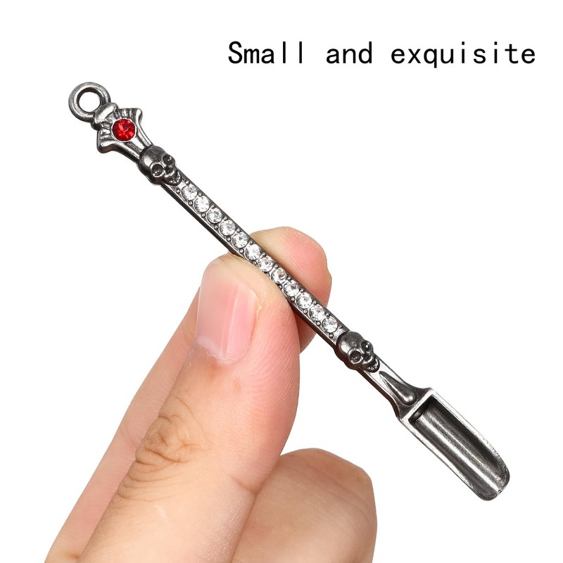 Lqucwepp 10PCS Metal Mini Scoop with Rhinestones,Mini Snuff Spoon,Tiny Skeleton