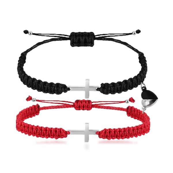 CJIAYUJEW Matching Bracelets for Couples Handmade Braided Love Cross Bracelet