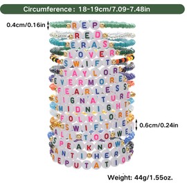 AMZNEVO Vibrant Friendship Bracelets, Set of 16 Beaded and Heishi Bracelets, Album-Inspired Letter Designs, Trendy Preppy Stackable Surfer Bracelets