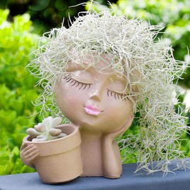 vomiceak Face Planters Pots Head Planter for Indoor Outdoor Plants - Cute Plant Pots for Flower Succulent with Drainage Hole - Ideal Present Ideas(Khaki Lady)