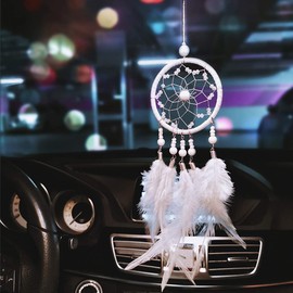Dream Catchers for Cars Rear View Mirror, Small Feather Dream Catcher Wall Hanging Car Deco Accessories for Women (White)