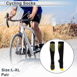 X AUTOHAUX Cycling Socks Breathable Sweat-Absorbent Outdoor Bike Socks Yellow Black Size L-XL Neutral and Universal 1 Pair Chevron Stripes