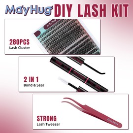 Mayhug DIY Lash Extension Kit Lash Clusters 30D+40D Eyelash Extension Kit D Curl Natural Lashes Eyelashes 9-16mm Lash Cluster Kit with Lash Bond and Seal Tweezers (30D+40D-0.07D-9-16mm)