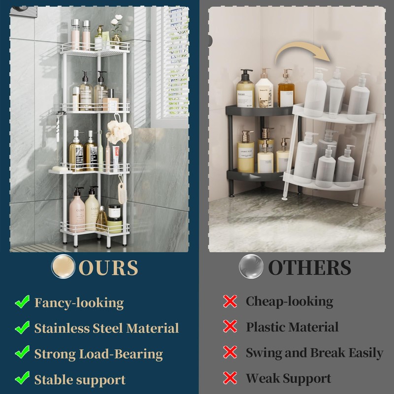 Consumest Corner Shower Caddy Standing - 4-Tier Stainless Steel Shower