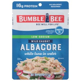 Bumble Bee Low Sodium Chunk White Albacore Tuna in Water, 2.5 oz Pouch - Ready to Eat Wild Caught Tuna Packet - 16g Protein per Serving, High in Omega-3s - Non-GMO, Gluten Free, Kosher