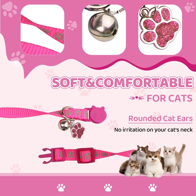 Aribliseza Cat Collar, Set of 4 Reflective, Safety Closure, Bell/Paw