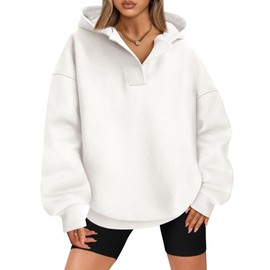 BTFBM Women's Oversized Hoodies Casual Fleece Long Sleeve V Neck Sweatshirts 2025 Trendy Fall Outfits Winter Clothes(White, Small)