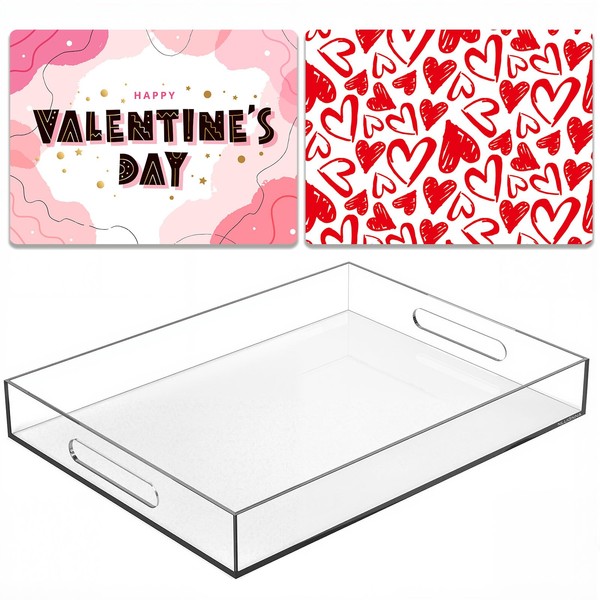 Qdetak Acrylic Tray 16"x12" – Decorative Serving Tray with Handles