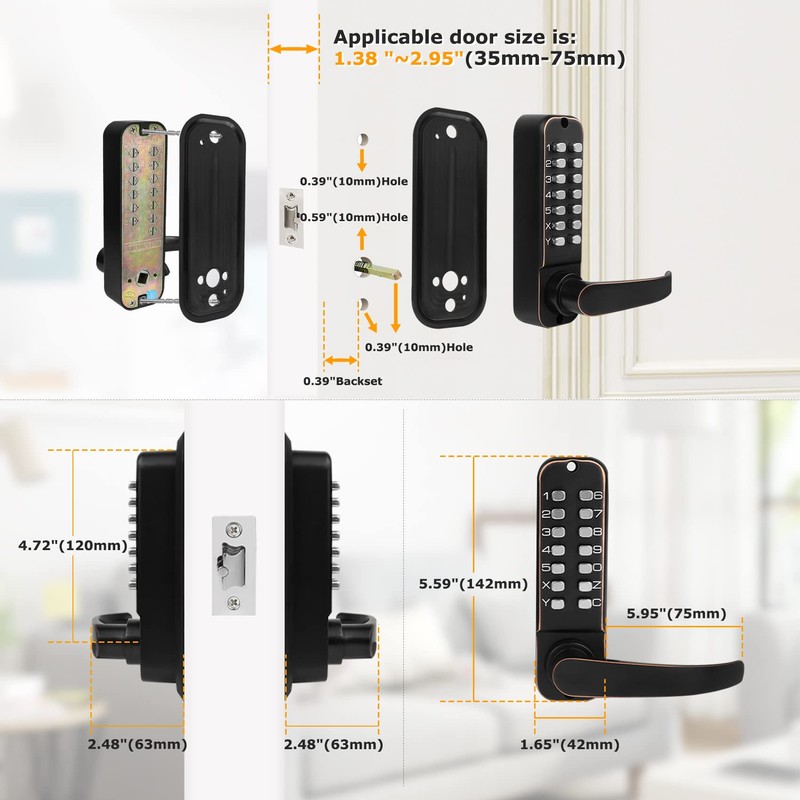 New Upgrade Double Sided Keypad Door Lock with Adjustable Deadlatch