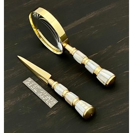 Magnifying Glass Mother of Pearl, Magnifying Glass & Letter Opener Set, Magnifying Glass for Reading, Letter Opener Fancy, Magnifier & Letter Opener, Reading, Gifting, Coins, Stamps Collectors