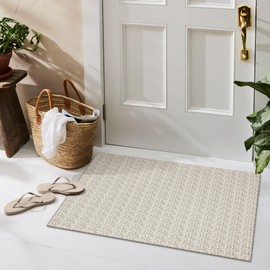 Collive 2x7 Runners Rug for Hallways, Washable Farmhouse Kitchen Runner Rug Boho Non Slip Low-Profile Indoor Entryway Rug, Tan Woven Cotton Bedroom Carpet for Bathroom Doorway