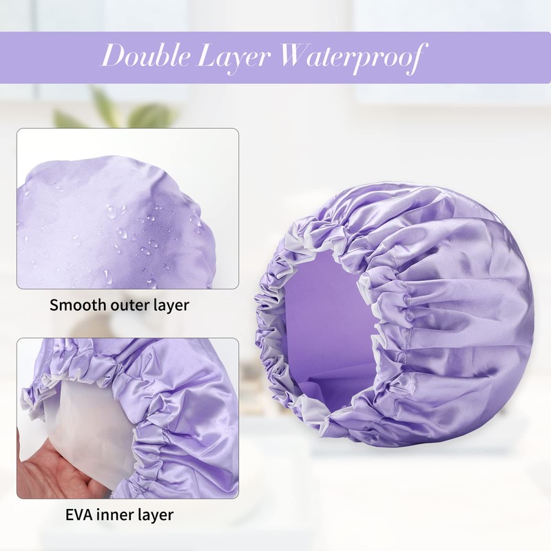 G2PLUS 32CM Large Shower Caps, 2PCS Reusable Women's Shower Hats,