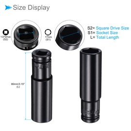 CoCud Deep Impact Socket Spanner 1/2 Inch Drive 17 mm Socket Spanner CR-V Steel Rounded Corner Design 6-Point Depth Impact Socket Spanner (Applications: for Screw Removal)