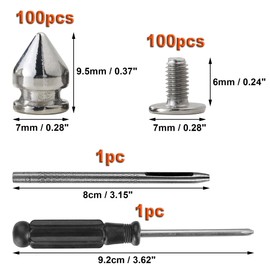 YORANYO 100 Sets Spikes and Studs 9.5MM Spikes for Clothing Metal Studs Rivets for Leather Punk Spikes Rivets Screw Back Studs and Spikes for Clothing Shoes Belts Bags Hats 3/8 Inch (Silver)