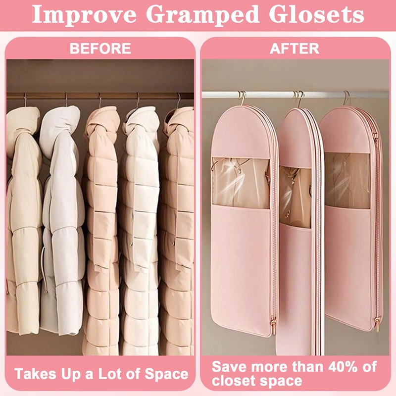 Space Saving Hanging Garment Bag with Self Compression Zipper, Space