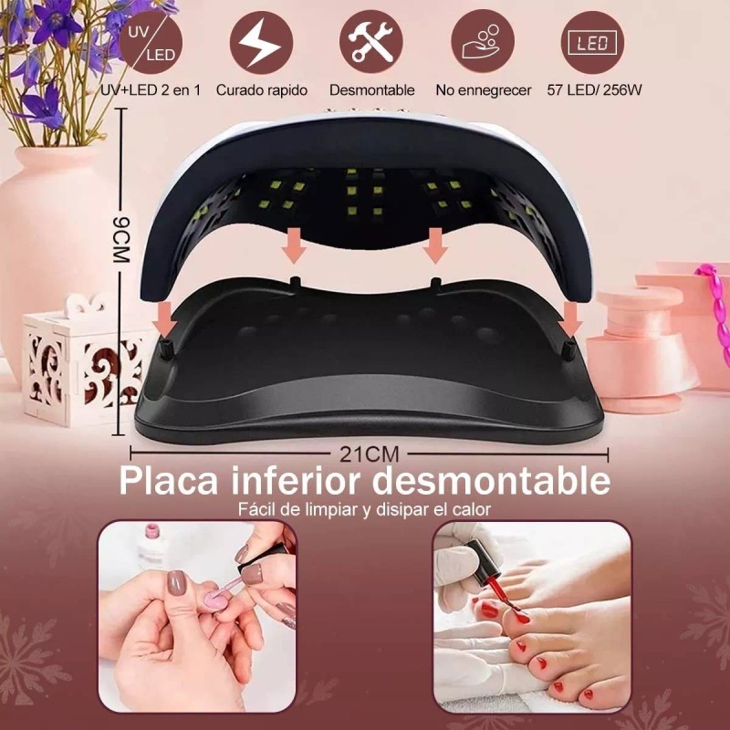 NIBEAUSL Kit De Uñas Lampara De Uñas 256w/57 Led Uv/led