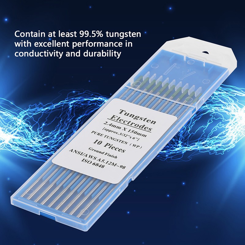 10Pcs Pure Tungsten Electrodes WP Green Tip for AC Tig