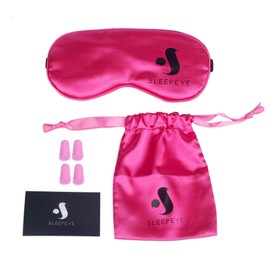 Sleep Mask Ear Plug Travel Set - Pink - Silk Sleeping Eye Mask Soft Natural Cotton Filled Adjustable Strap with Carry Bag