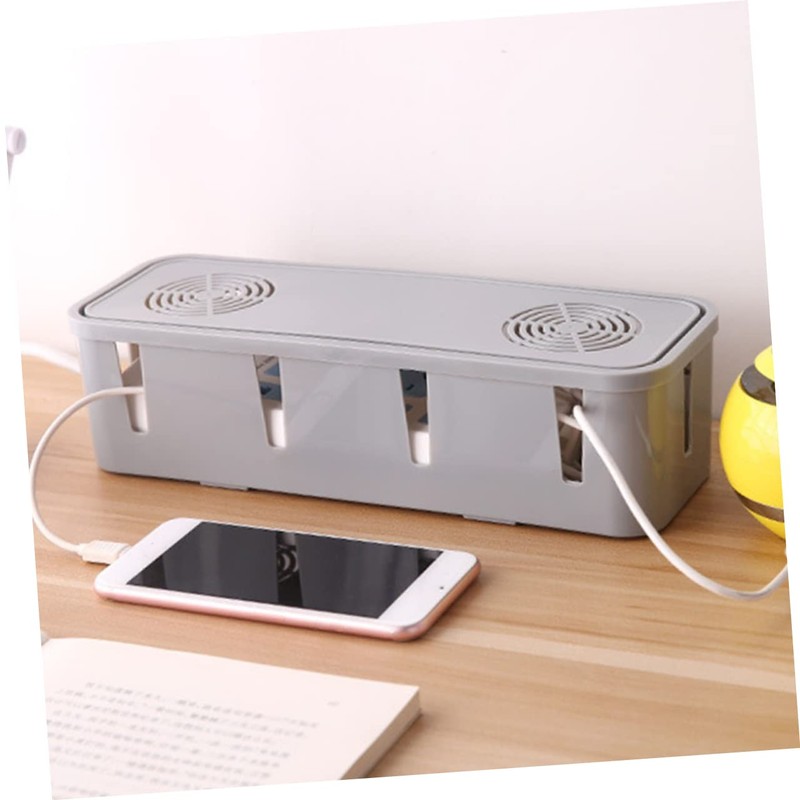 SHINEOFI Plug Receiving Box for Desktop Grey Cable Organizer Lid