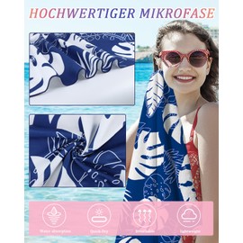 Microfibre Beach Towel, Sand-Free, Quick Drying and Lightweight Beach Blanket, Bath Towel, Large for Travel, Beach, Sauna (Navy-#Leaf, 80 x 160 cm)