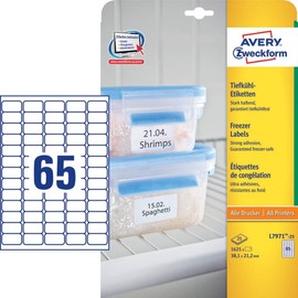 Avery Purpose Form L7971-25 Freezer Labels, Deep Cooling Fixed, 38.1 x 21.2 mm, 25 Sheet, 1625 pcs, White