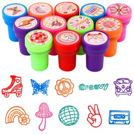 36 Pcs Groovy Party Stampers for Kids Rainbow Boho Self Ink Stamp Retro Hippie Party Favors Birthday Gifts Classroom Rewards Carnival Prizes for Boys Girls Goodie Bag Fillers