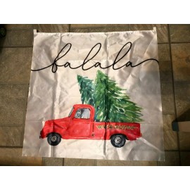 Unbranded Red Pick Up Truck with Christmas Tree Satin 29" x 29" Wall Decor Hanging