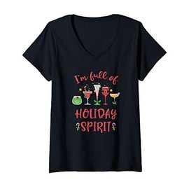 Womens Funny Christmas Drinking I'm Full Of Holiday Spirit V-Neck T-Shirt