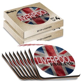 8 x Square Coasters - Liverpool England Flag Circle Cork Backed MDF Glossy Tea Coffee Accessory #61015