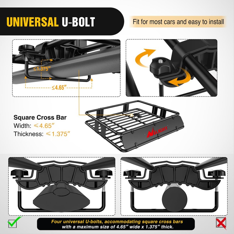 Nilight 43" x 39" x 6" Universal Roof Rack Cargo