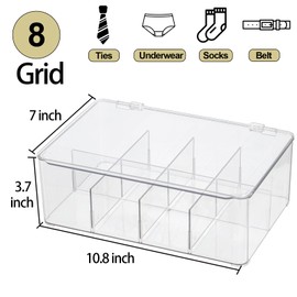 ZEXALOR Clear Tea Bag Organizer, Dresser Organizers Drawer Organzier Storage Container with Removable Dividers, Plastic Storage Bin with Lid, Organizer for Scarves Ties Bras