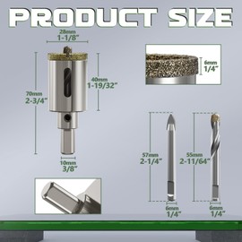 CSOOM 1-1/8"（28mm） Diamond Hole Saw with Center Drill Bit, One-Touch Positioning, Easy to Penetrate Hard Materials Such as Ceramic, Tile, Glass, Granite, Marble, etc.
