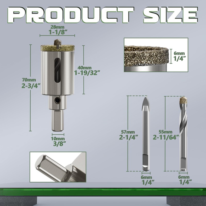 CSOOM 1-1/8"（28mm） Diamond Hole Saw with Center Drill Bit, One-Touch