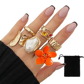DEFGNOP Stacking Ringe für Mädchen, Vintage Boho Mittelfinger Ringe, gemischte Größe Finger Ringe Frauen Set, Gold Set, Männer und Frauen, 6 Stück Set