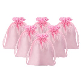 PATIKIL 6 Pack Satin Gift Bags 6 x 4" Wedding Favor Drawstring Bags with Drawstring for Birthday Christmas Jewelry Party Pink