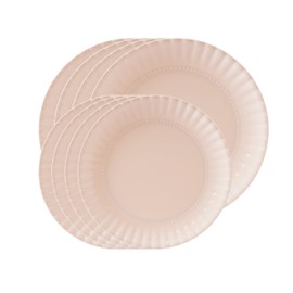 TP Melamine Dinner Plates Set of 4, Lightweight Serving Round Salad Plate for 4, Dessert Dishes for Indoors and Outdoors, Light Pink