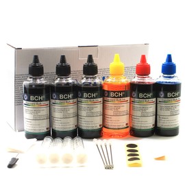 Refill Ink for Inkjet Printer Cartridges by BCH - Bulk 4-Color Kit with Color and Triple Blacks - H Series