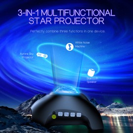 Northern Galaxy Light Aurora Projector with 33 Light Effects, Night Lights LED Star Projector for Bedroom Nebula Lamp, Remote Control, White Noises, Bluetooth Speaker for Parties (Jet Black)