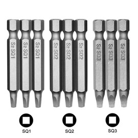 Mesee 50mm Square Head Screwdriver Bit Set with 1/4 Inch Hex Shank, S2 Steel SQ1 SQ2 SQ3 Magnetic Square Screw Driver Bits Accessory Tool Kit for Electric Hand Screwdrivers, 3 Sets/Total 9Pcs